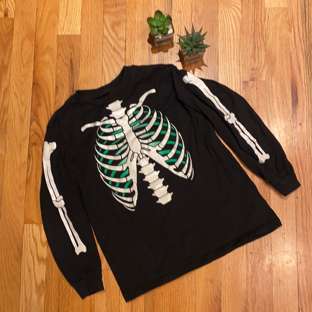 Skeleton Halloween Shirt Long Sleeve Black Medium